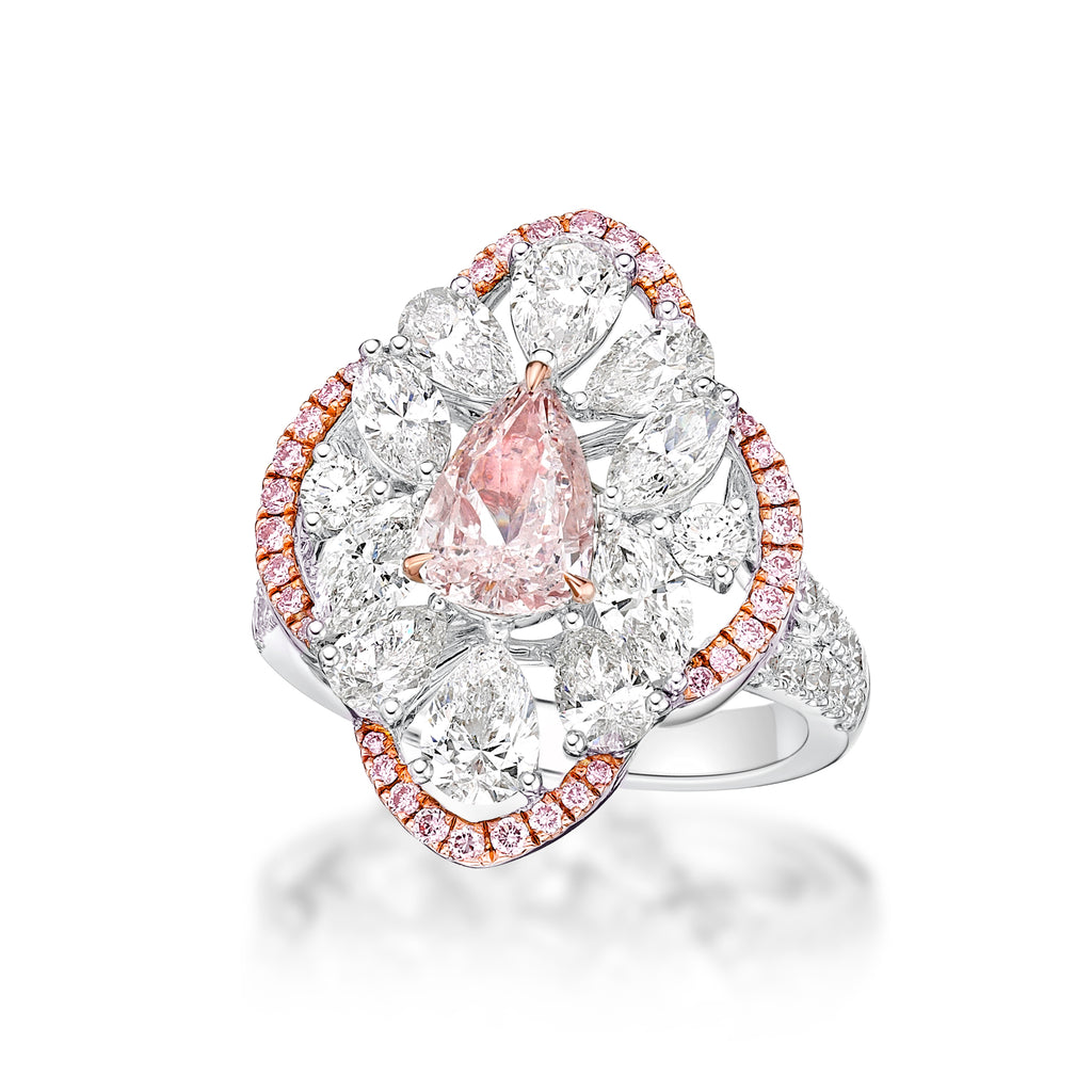 Miss Diamond Ring floral ring with pink and white diamonds