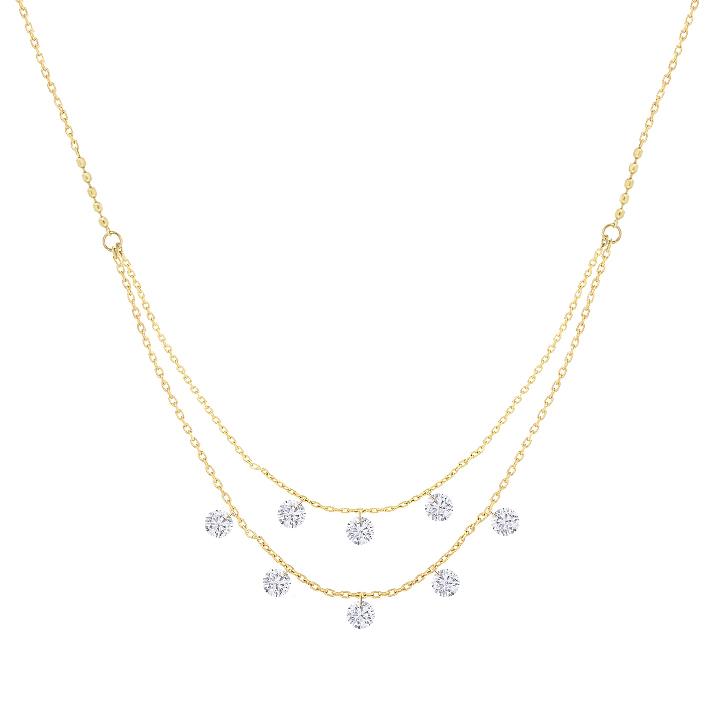Miss Diamond Ring Eight Diamonds Double Chain Pendant Necklace