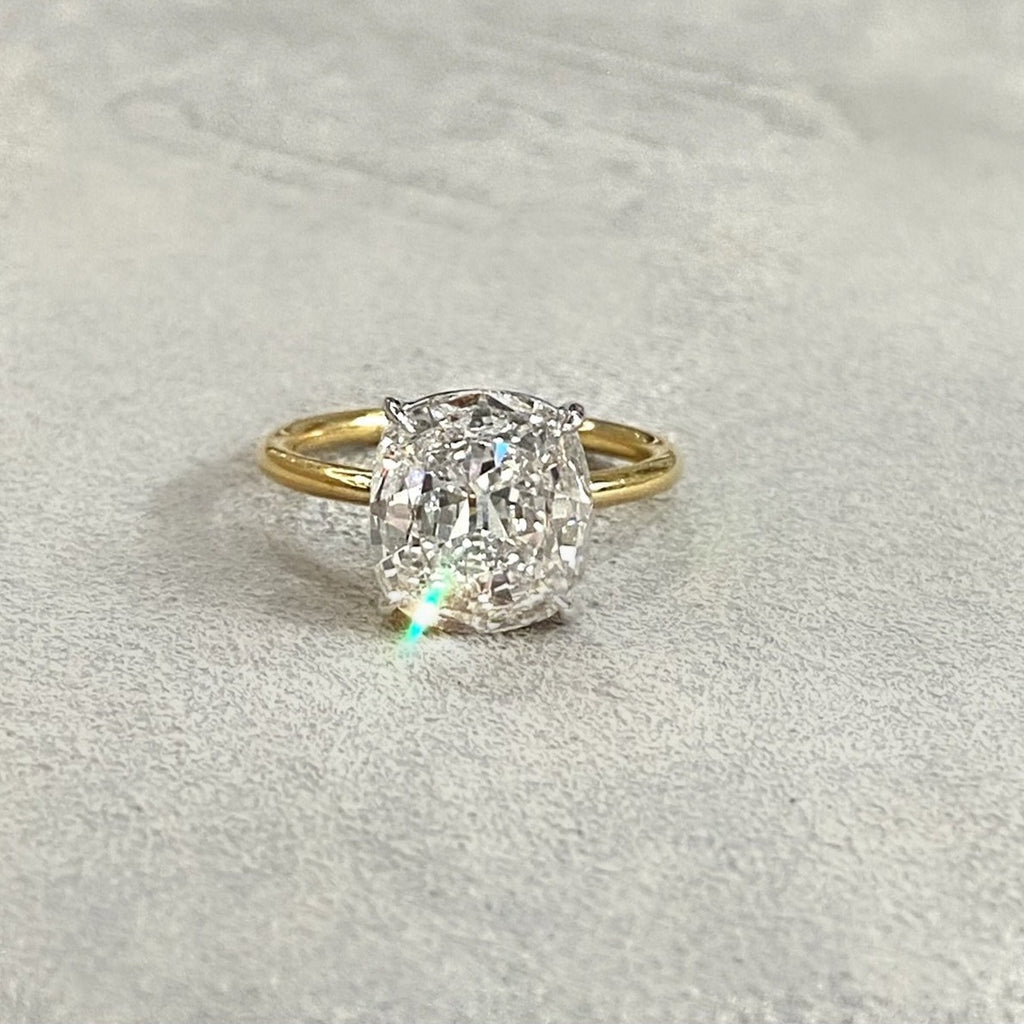 Antique Cushion Cut Yellow Gold Diamond Solitaire Ring