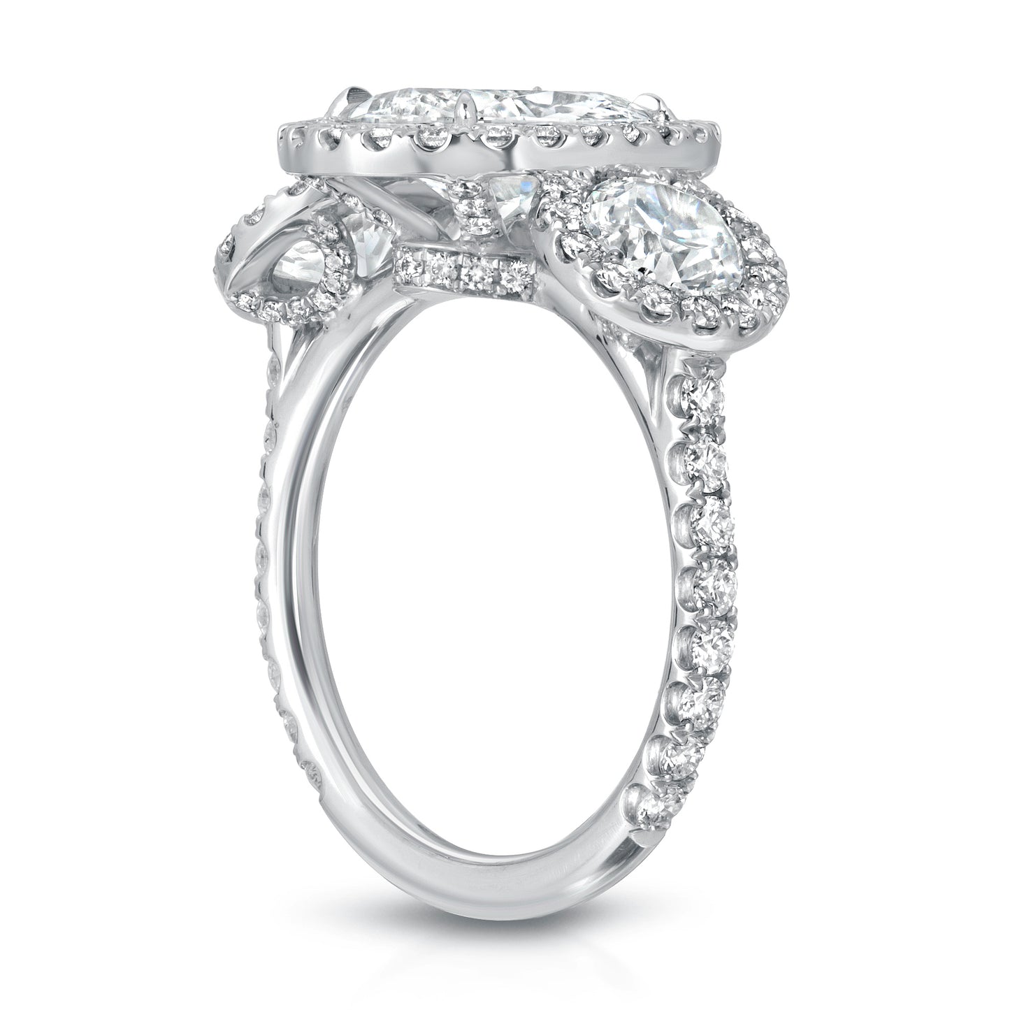 Three Stone Oval Cut Pave Diamond Engagement Ring