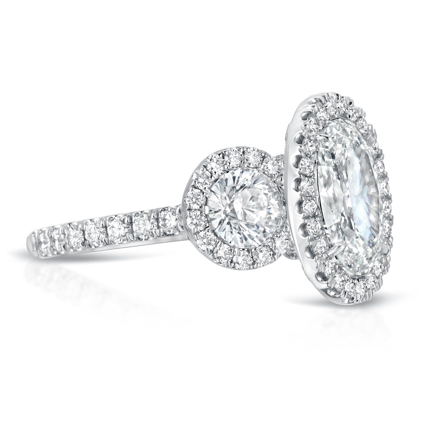 Three Stone Oval Cut Pave Diamond Engagement Ring
