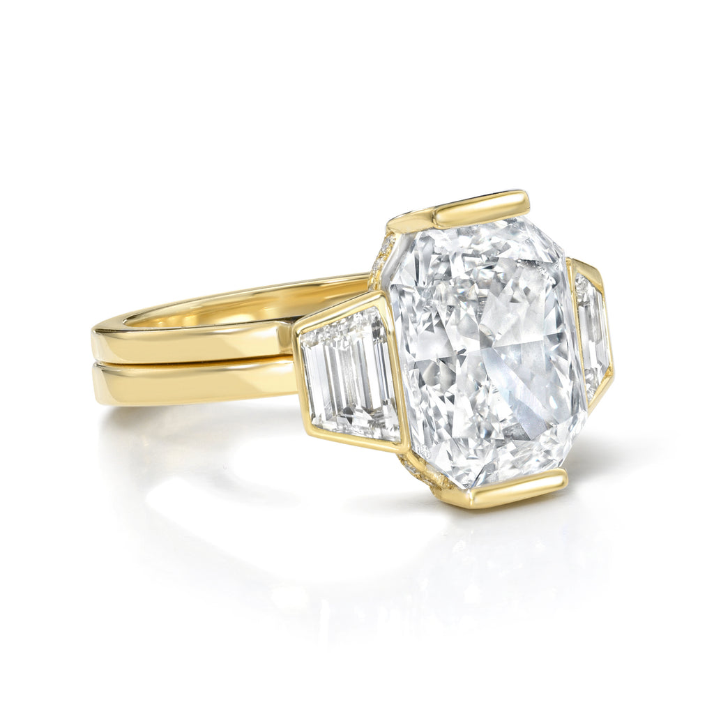 Two Become One Radiant Cut Diamond Engagement Ring with Attachable/Slide Trapezoid Sides