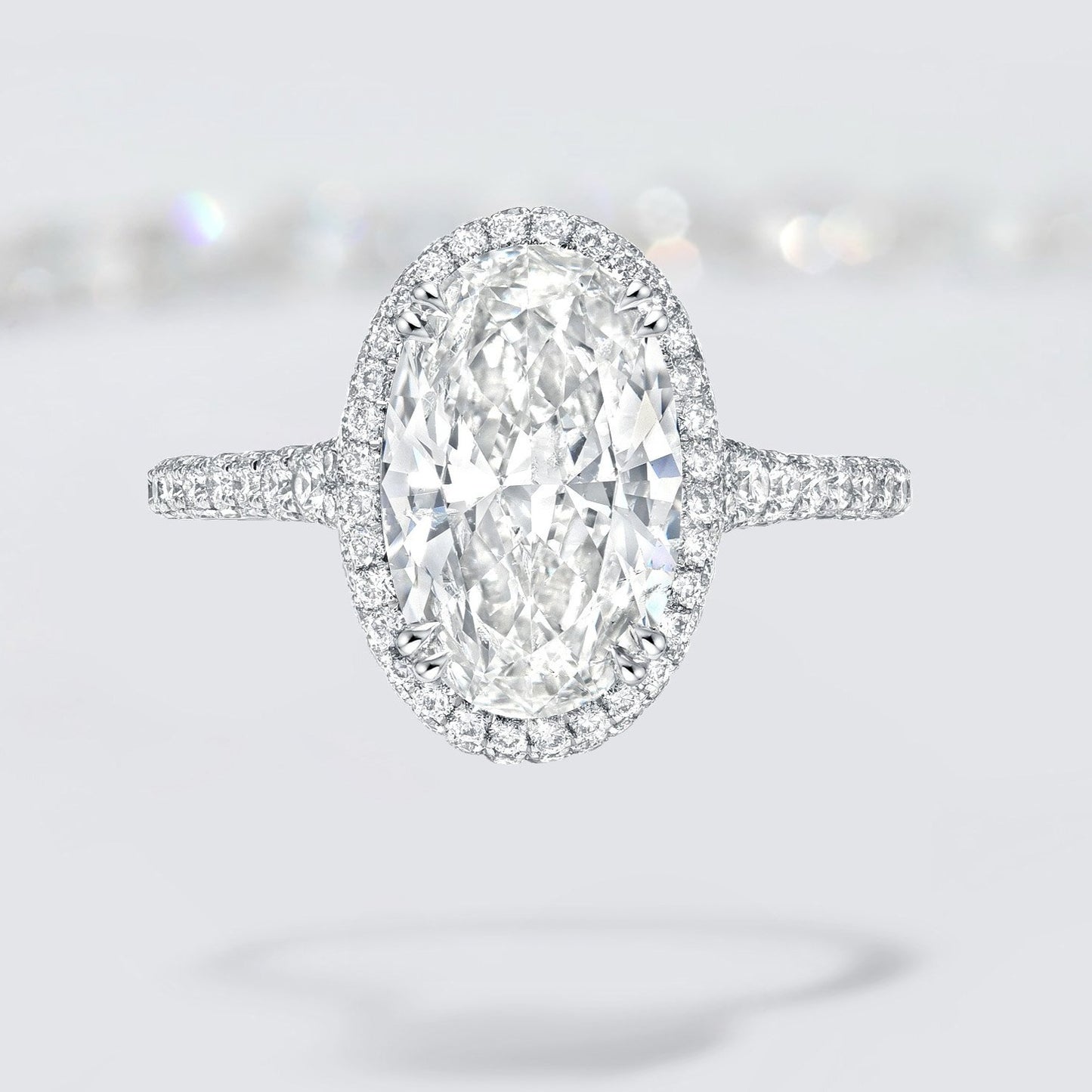Oval Halo with 3D Diamond Encrusted Shank & Basket