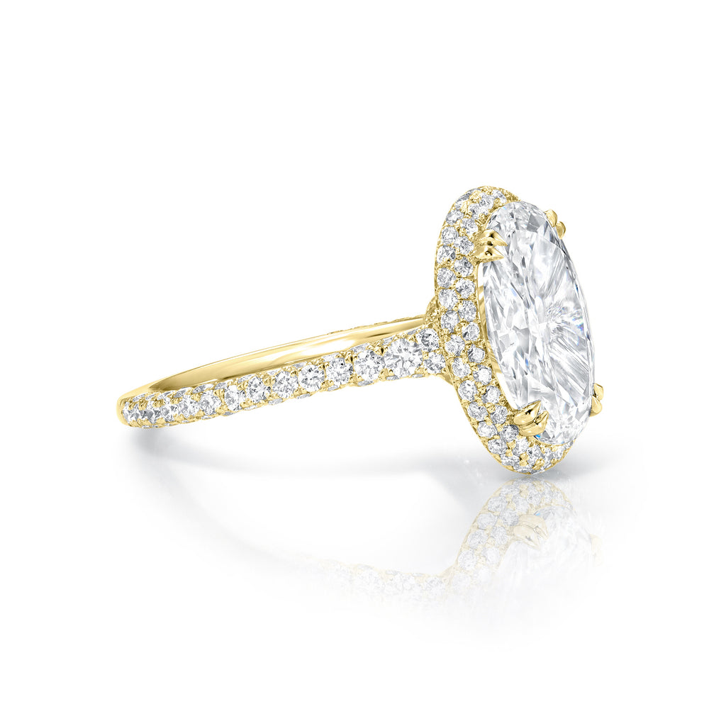 Oval Halo with 3D Diamond Encrusted Shank & Basket