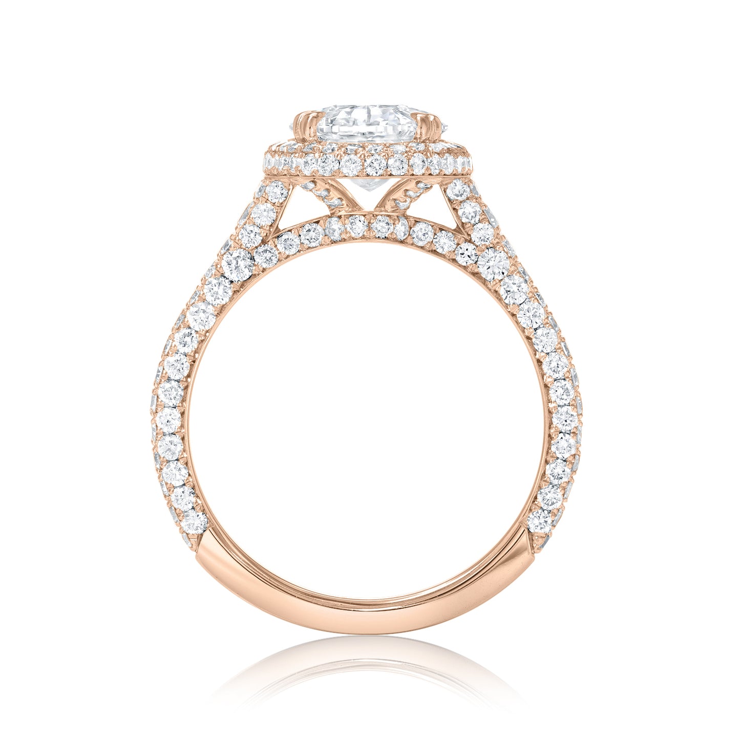 Oval Halo with 3D Diamond Encrusted Shank & Basket