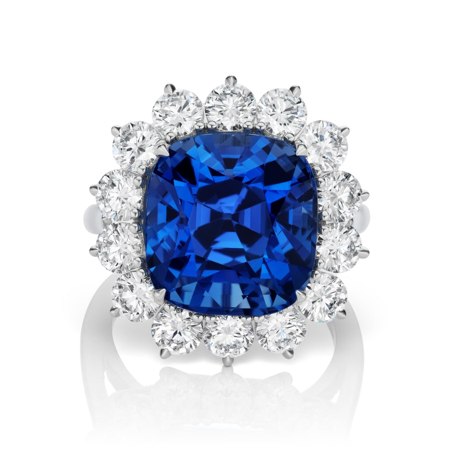 Miss Diamond Ring Sri Lanka blue sapphire ring no heat with round brilliant diamonds