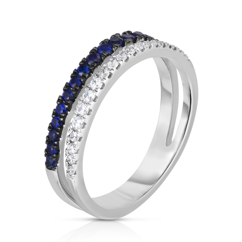 Diamond and Sapphire Double Wave Band Ring