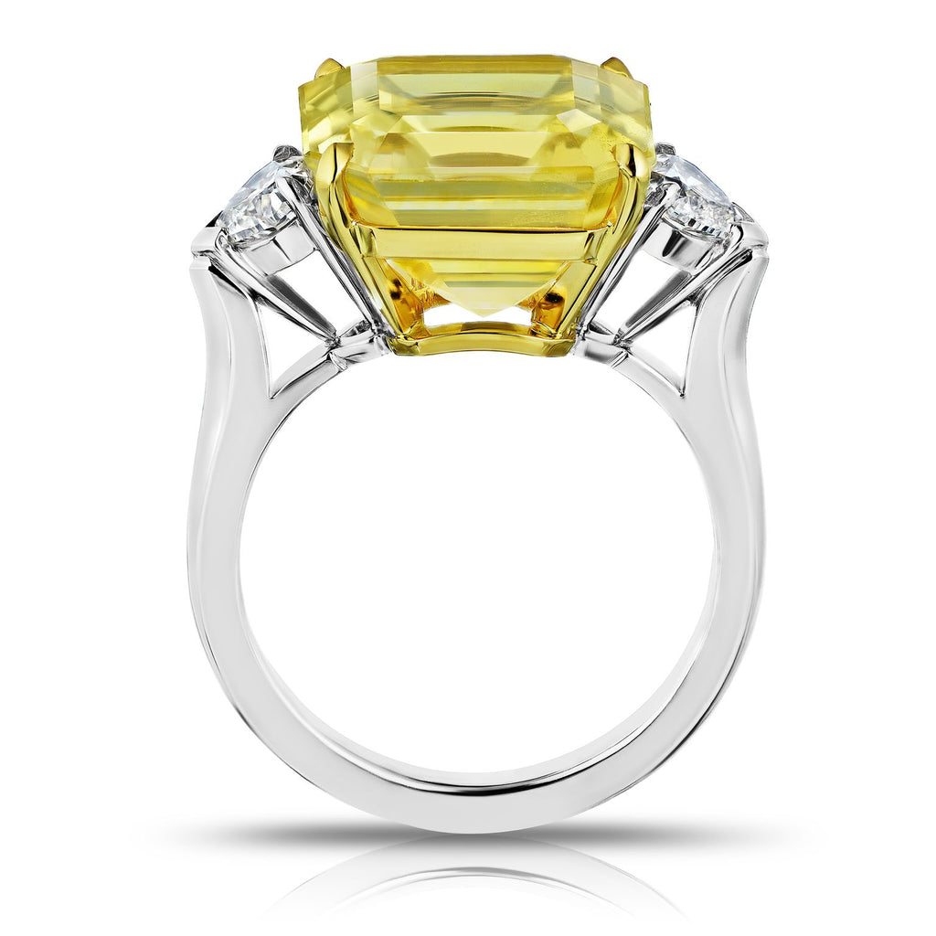 13 Ct. Yellow Sapphire Asscher Ring with Heart Diamonds