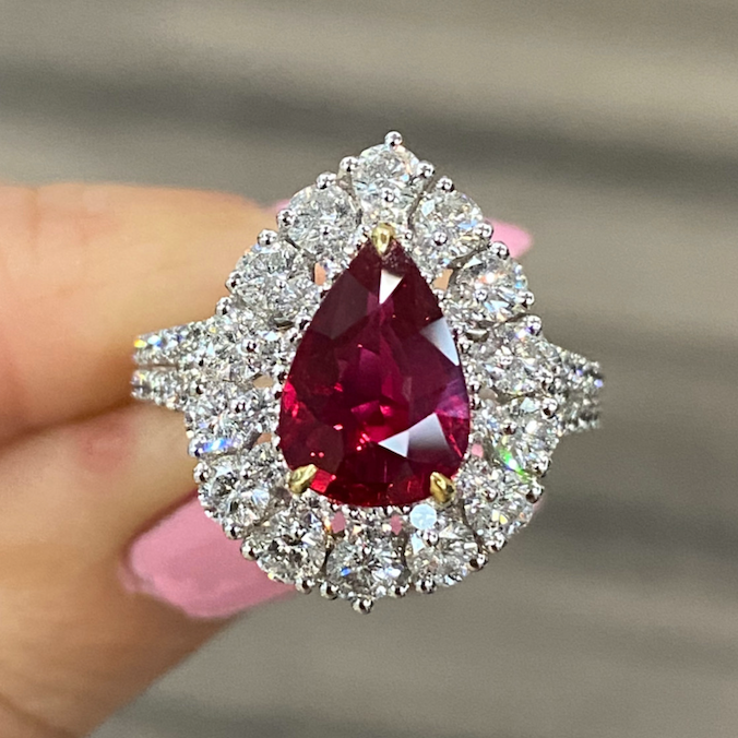 2 Ct. Pear Pink Ruby Diamond Ring