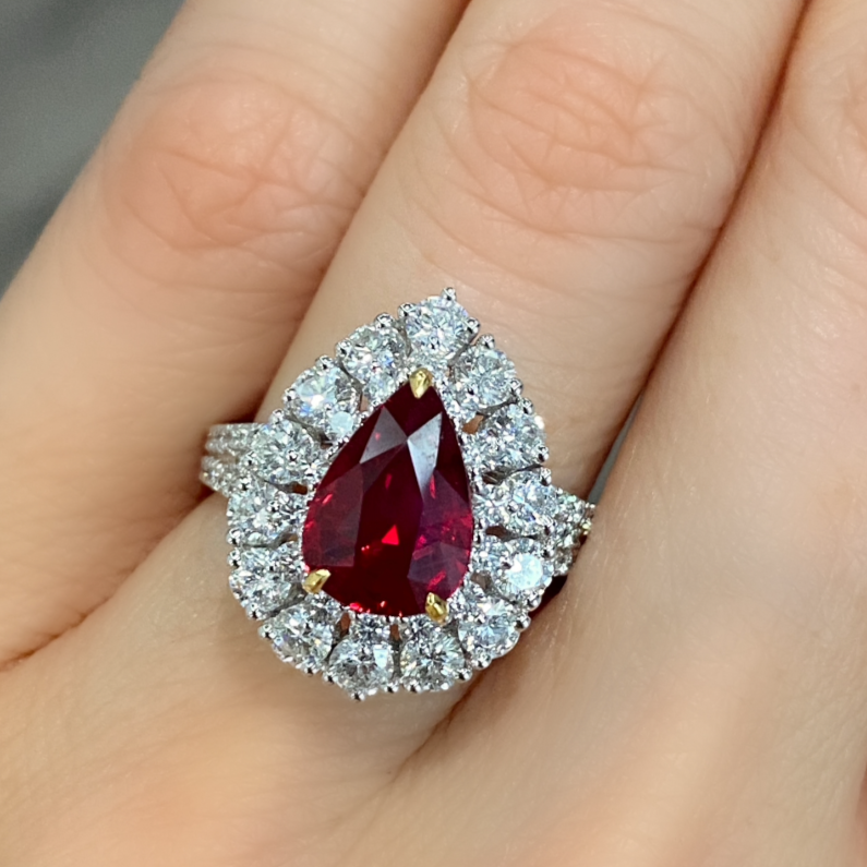2 Ct. Pear Pink Ruby Diamond Ring