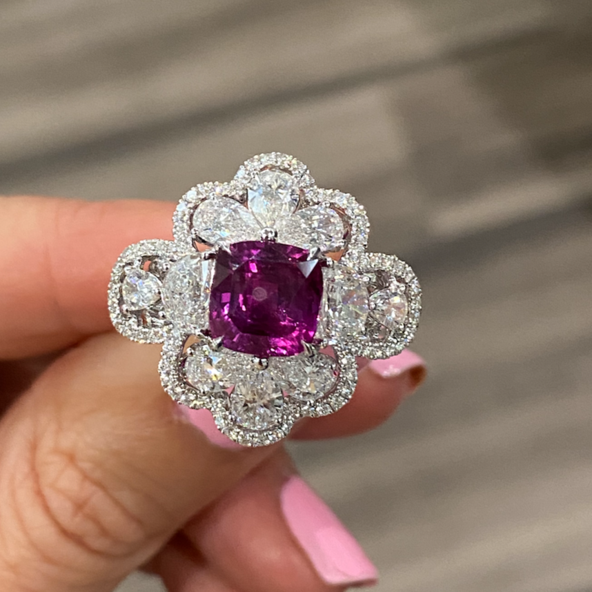 Floral Lace 3 Ct. Pink Sapphire Diamond Ring
