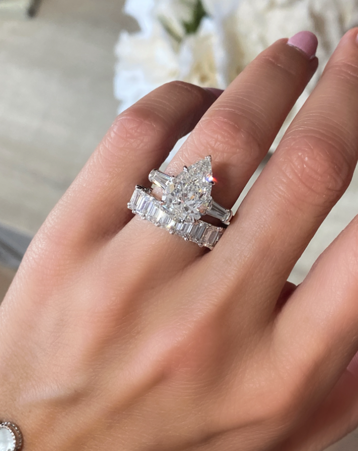 Pear Diamond Engagement Ring with Tapered Baguettes