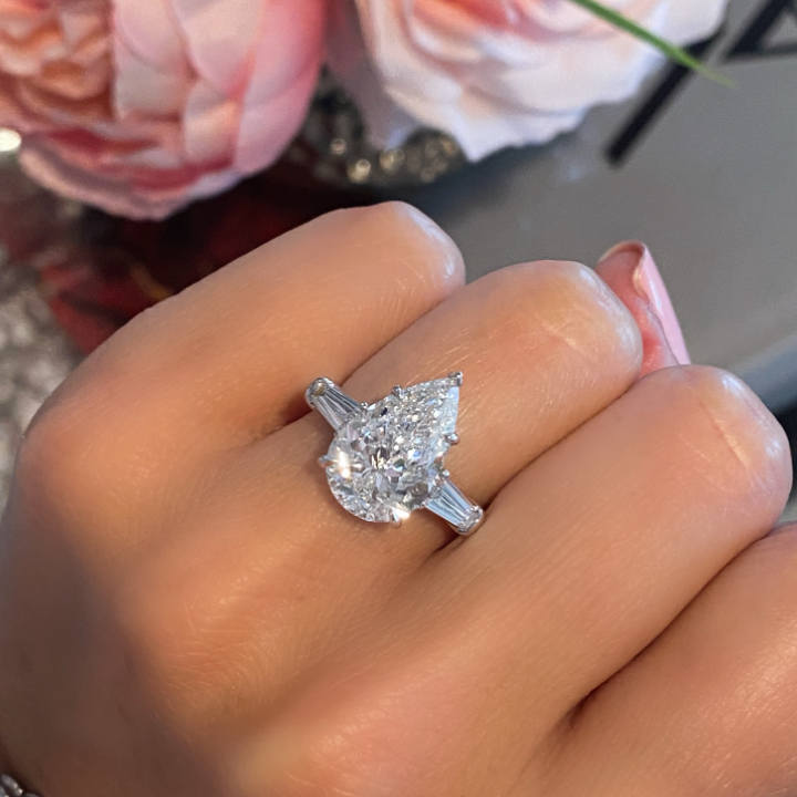 Pear Diamond Engagement Ring with Tapered Baguettes