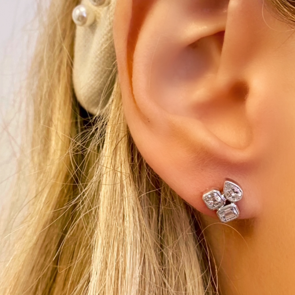 Scintillating Mixed Asscher Cluster Diamond Earrings