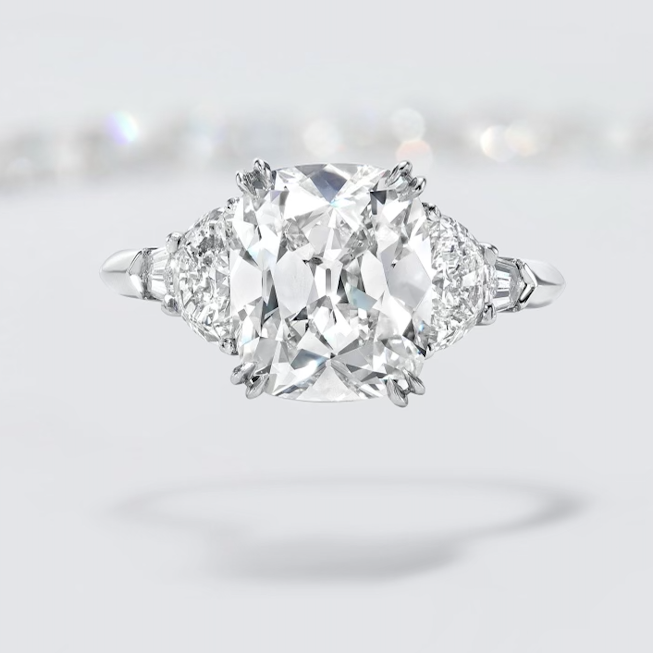 Antique Cushion Brilliant 3 Stone Engagement Ring