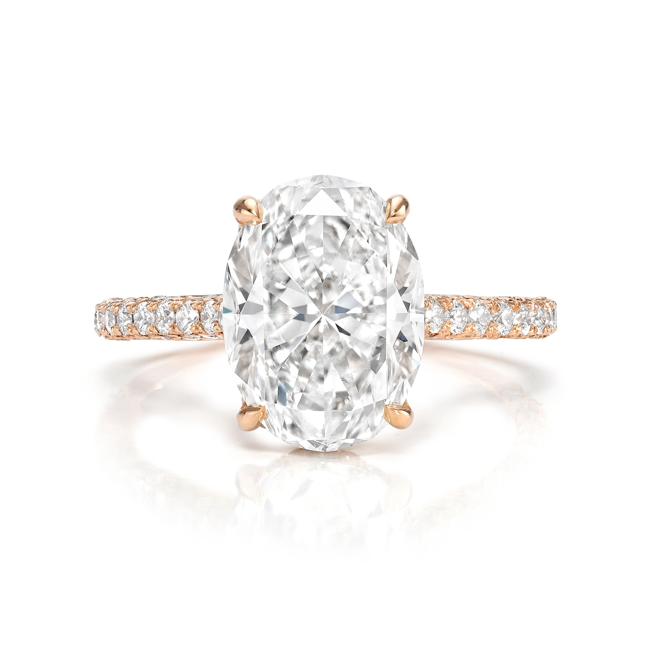 Oval Cut Diamond Engagement Ring with Pave Hidden Halo
