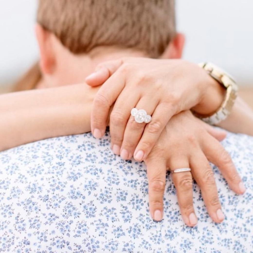 Three Stone Oval Cut Pave Diamond Engagement Ring