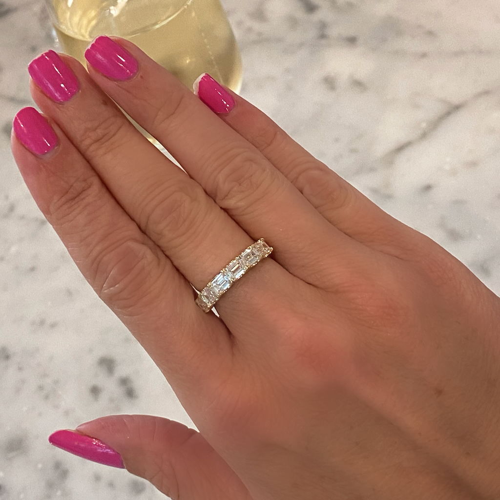 Emerald cut engagement ring with eternity band on sale