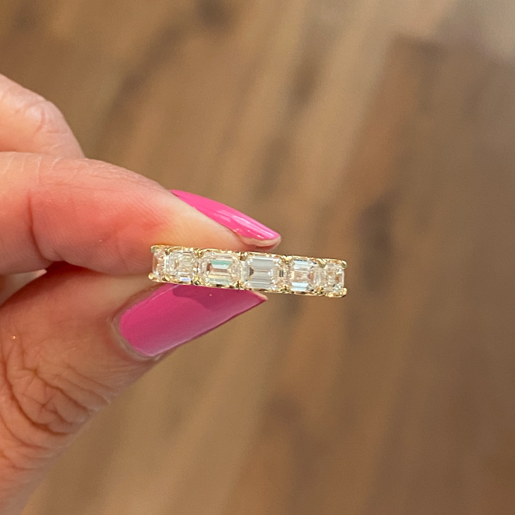 Half East West Emerald Diamond Eternity Ring