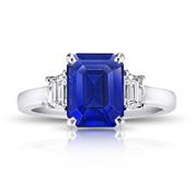 4 Ct. Three Stone Square Emerald Blue Sapphire Ring