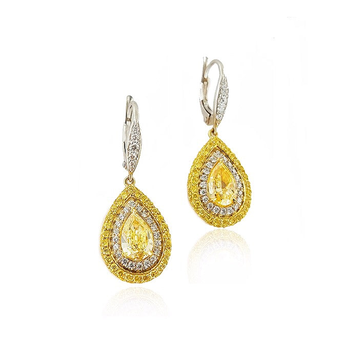 Miss Diamond Ring Double Halo Pear chandelier earrings