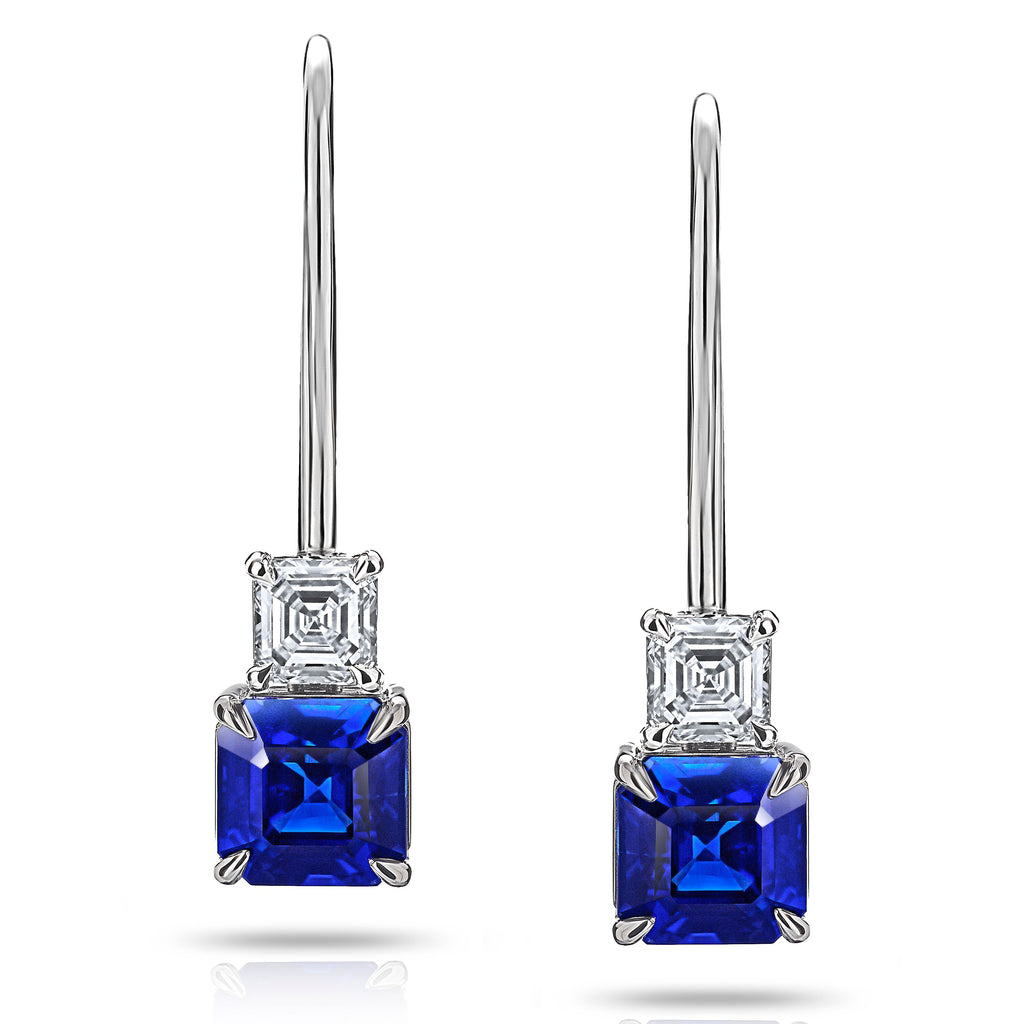 Ascher Blue Sapphire Statement Drop Earrings with Ascher Diamonds