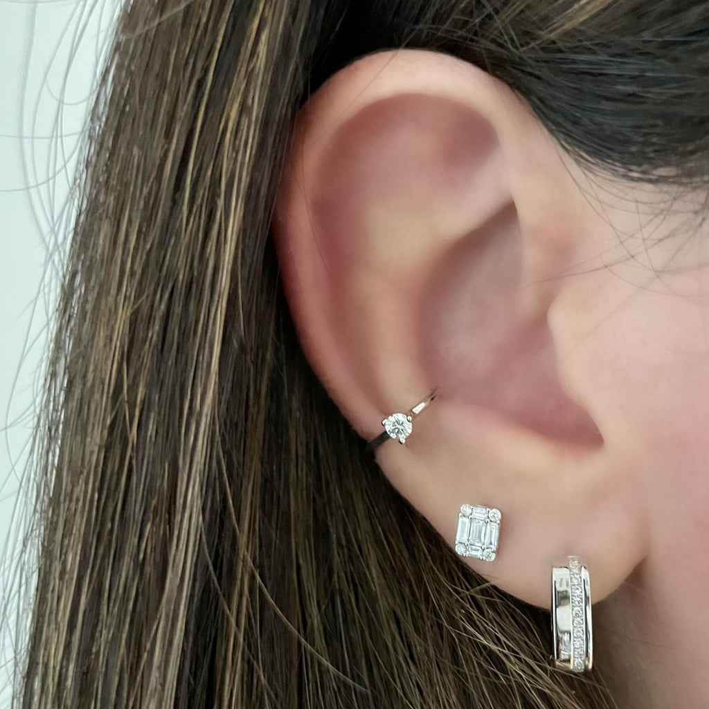 Illusion Emerald Diamond Stud Earrings