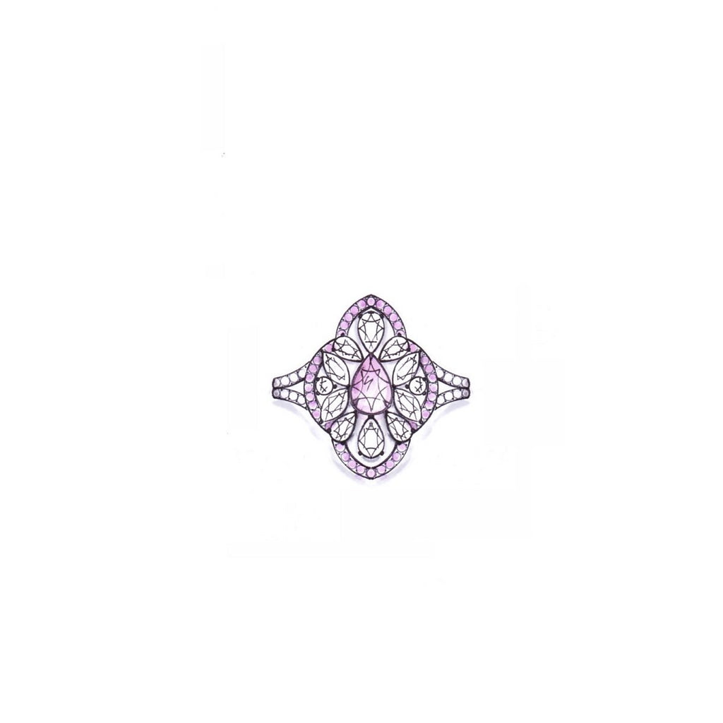 Miss Diamond Ring flower pear pink and white diamond