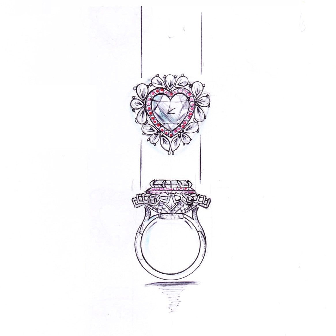 8 Ct. Yellow, Pink, and White Diamond Heart Ring