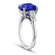 6 Ct. Three Stone Square Emerald Blue Sapphire and Diamond Ring