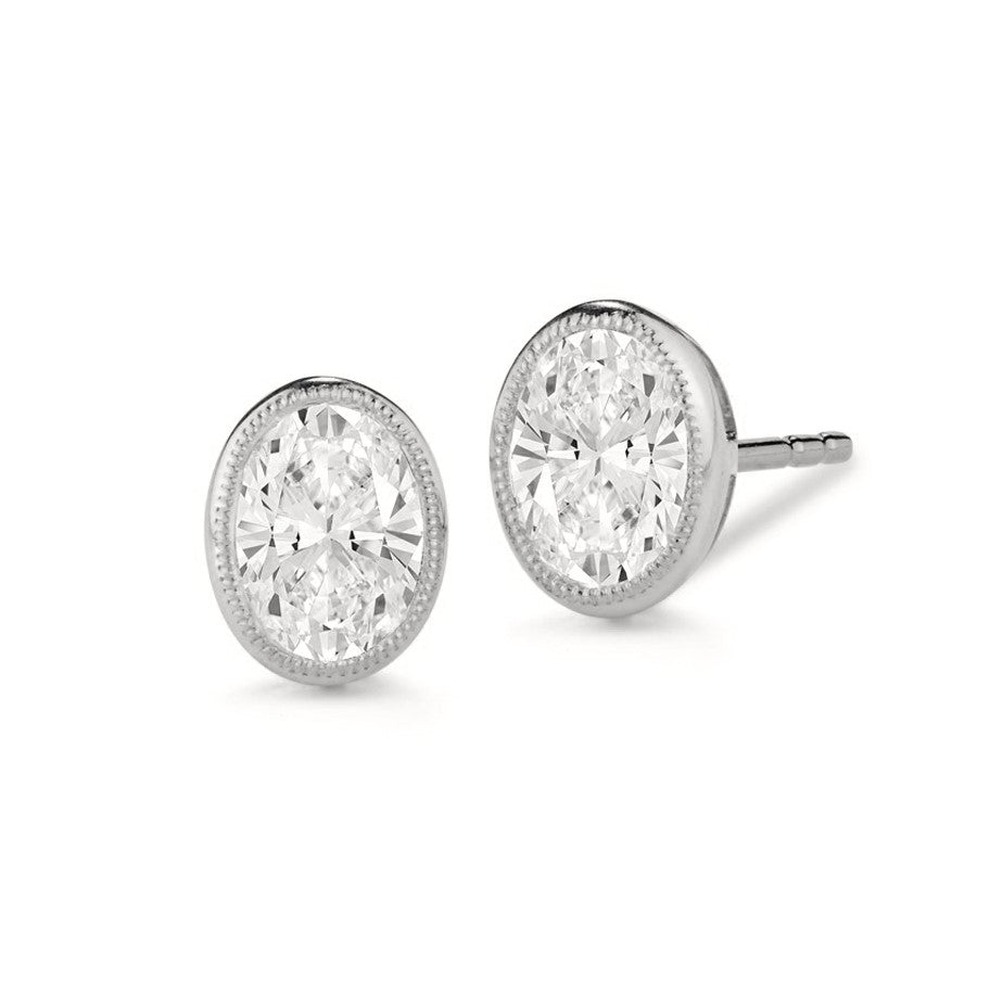 Miss Diamond Ring oval stud earrings with milgrain detail