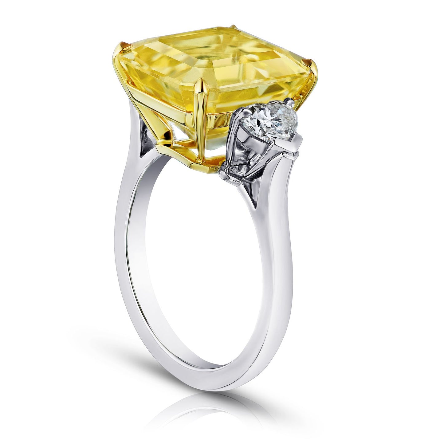 13 Ct. Yellow Sapphire Asscher Ring with Heart Diamonds