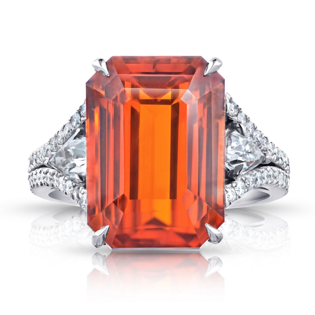 Miss Diamond Ring one of a kind emerald orange sapphire set in pave diamonds