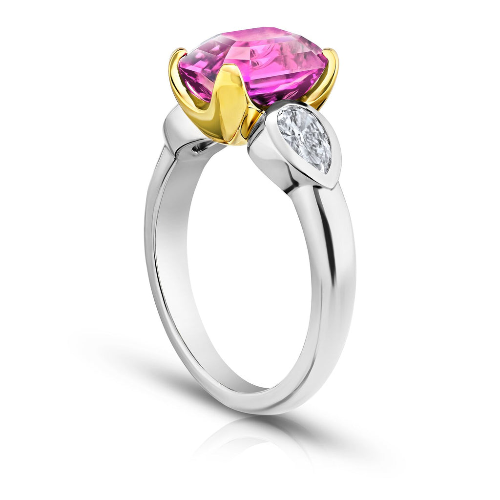 4 Ct. Three Stone Pink Sapphire Ring with Pear Diamonds