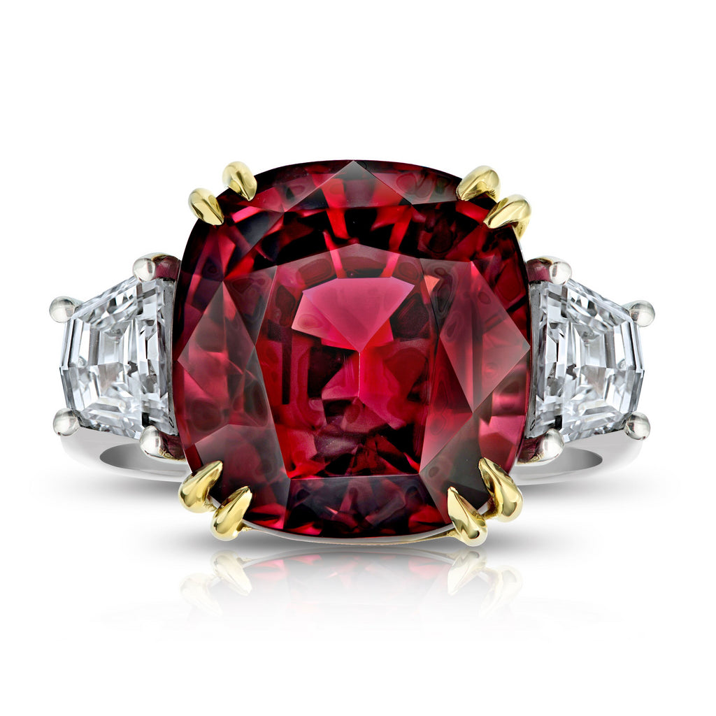 Miss Diamond Ring red spinel with trapezoid diamonds gemstone cocktail jewelry