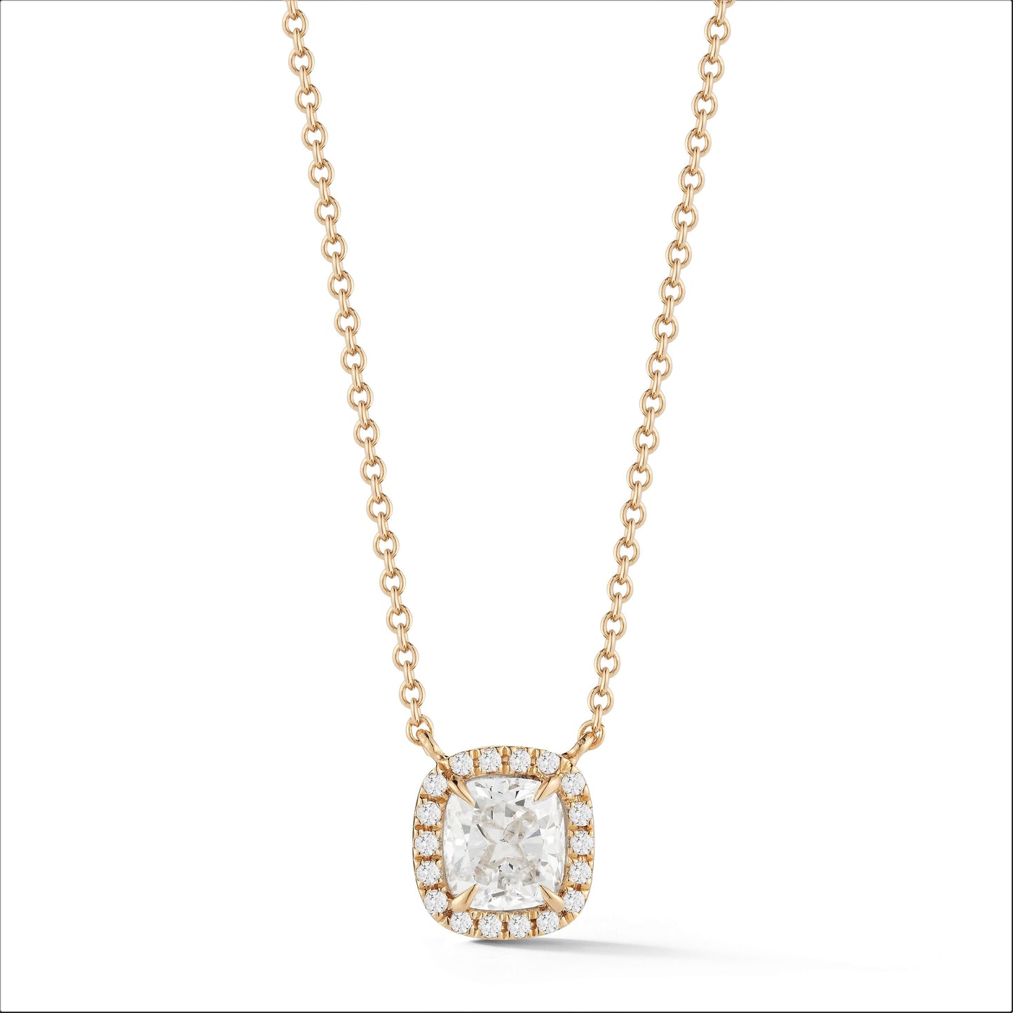 Miss Diamond Ring Cushion single halo pendant necklace in yellow gold