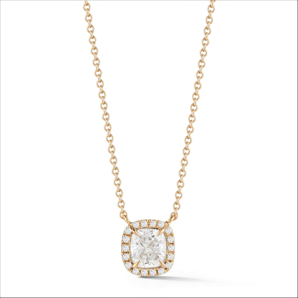 Single Halo Cushion Diamond Pendant