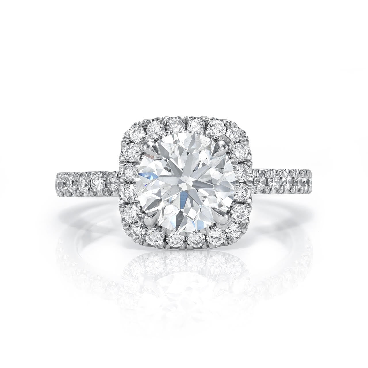 Round Brilliant Cut Diamond Engagement Ring Cushion Halo Pave Diamond Band
