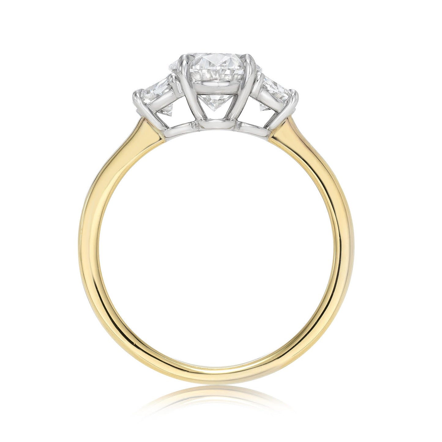 Oval Cut Diamond Three Stone Engagement Ring with Half Moon Sides