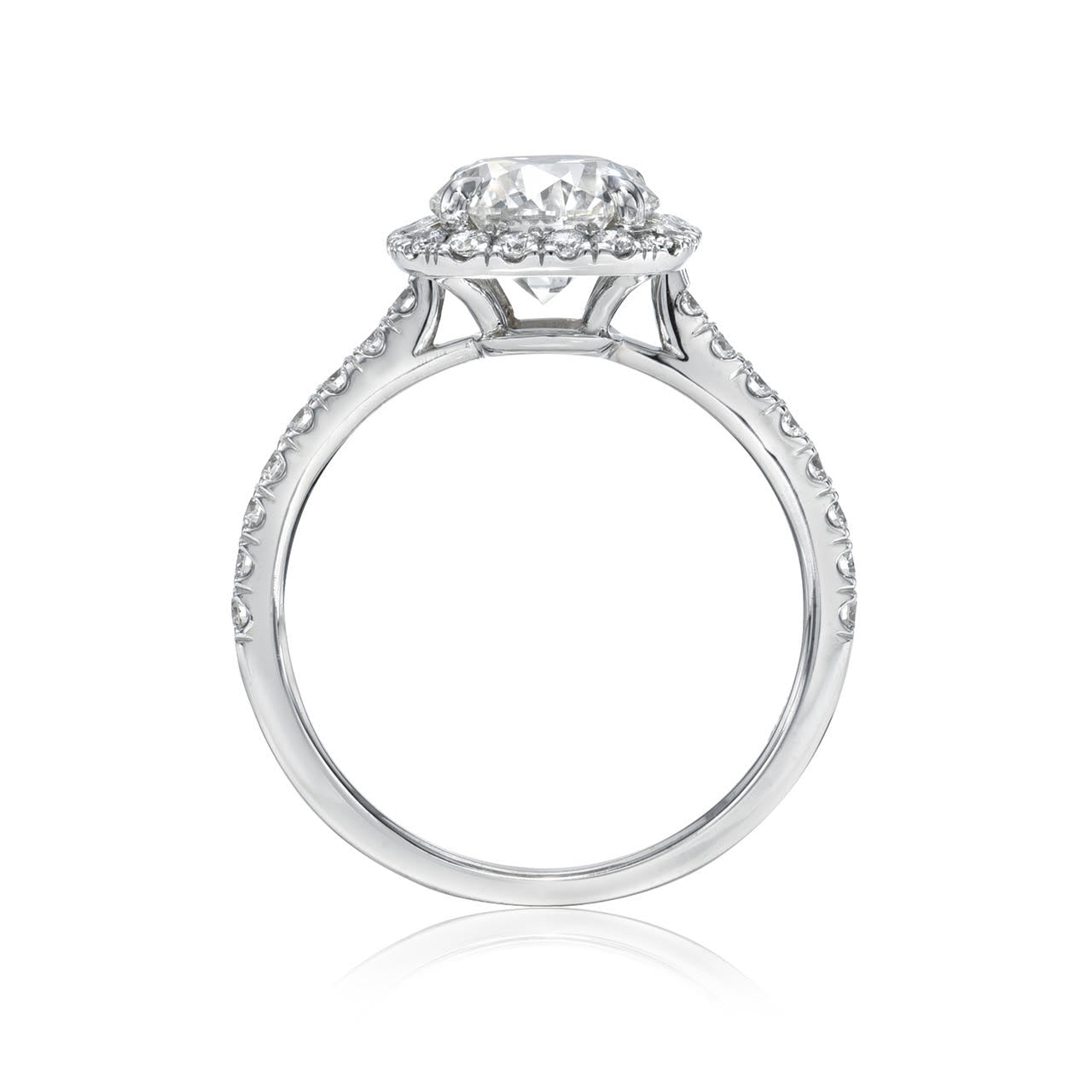 Round Brilliant Cut Diamond Engagement Ring Cushion Halo Pave Diamond Band