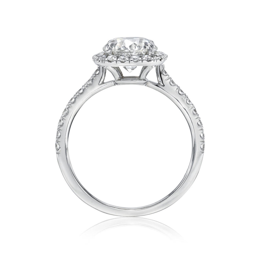 1.5 Ct. Round Brilliant Cut Diamond Engagement Ring Cushion Halo Pave Diamond Band