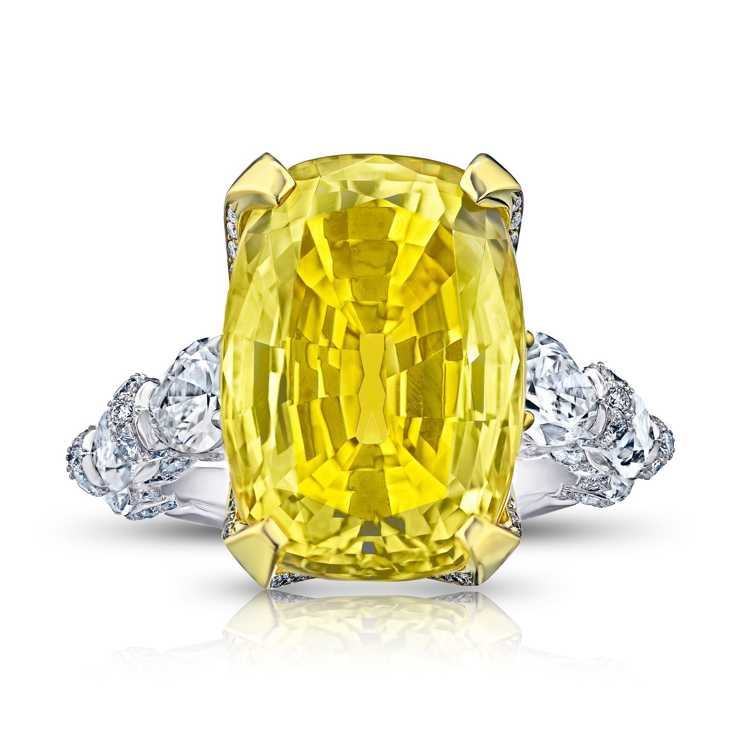 20 Ct. Yellow Sapphire Ring with Pear, Marquise, Round Diamonds