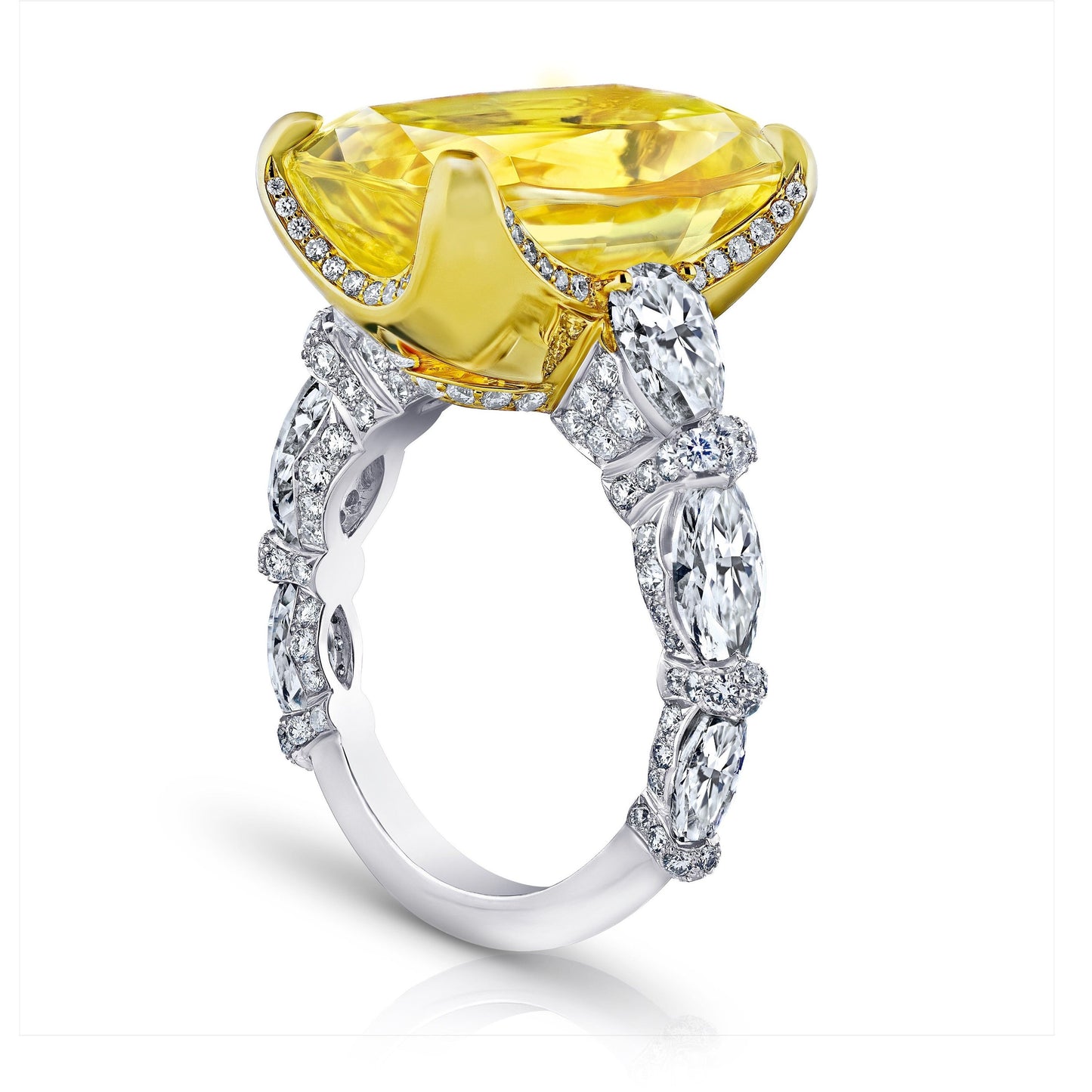 20 Ct. Yellow Sapphire Ring with Pear, Marquise, Round Diamonds