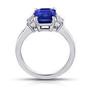 4 Ct. Three Stone Square Emerald Blue Sapphire Ring