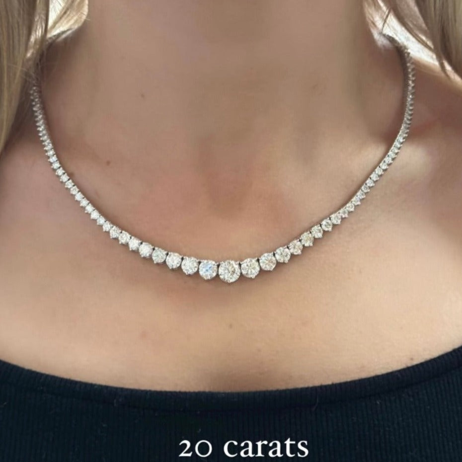14K White Gold Riviera Diamond Necklace