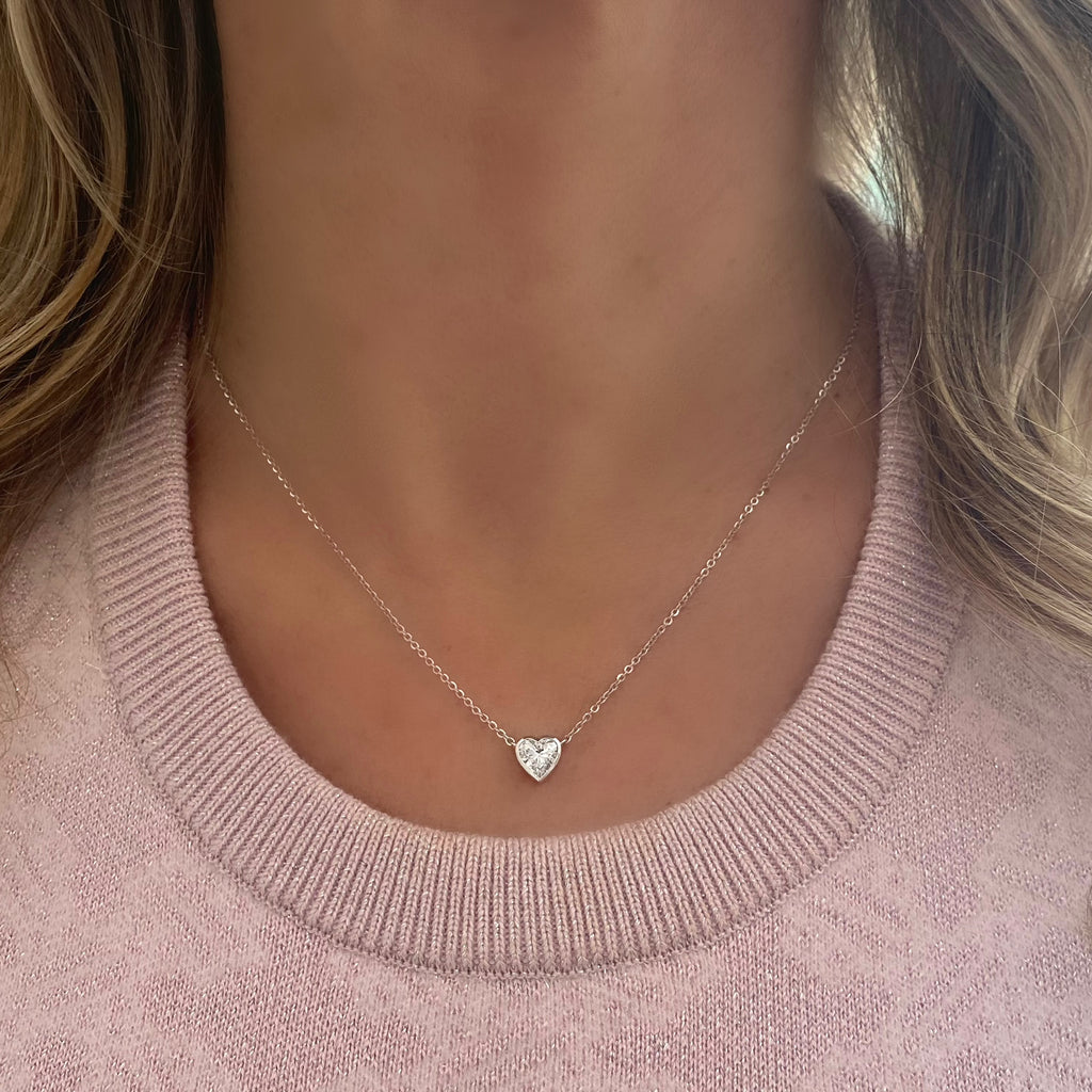 Bezel Heart Shape Diamond Pendant Necklace