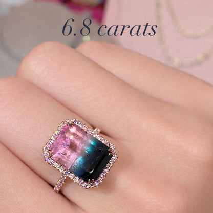6.8 Carat Selene Rose Tourmaline Pink Diamond Unicorn Ring