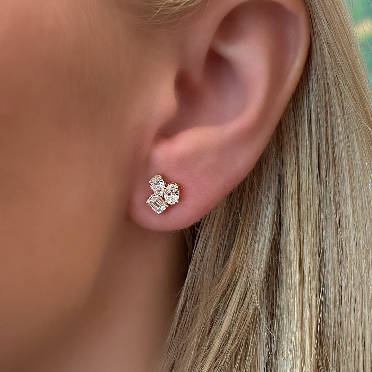 Multi Shape Diamond Cluster Stud Earrings