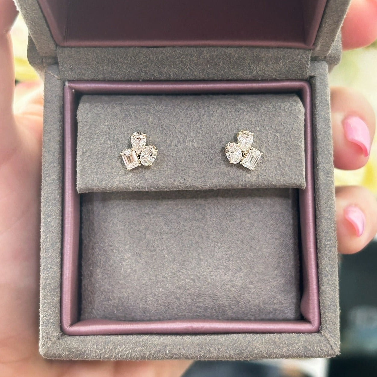 Multi Shape Diamond Cluster Stud Earrings
