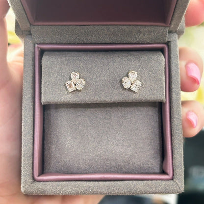 Multi Shape Diamond Cluster Stud Earrings